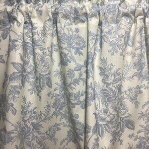 HANDMADE BLUA AND WHITE FLORAL TOILE COTTON VALANCE, 42 X 15 INCHES